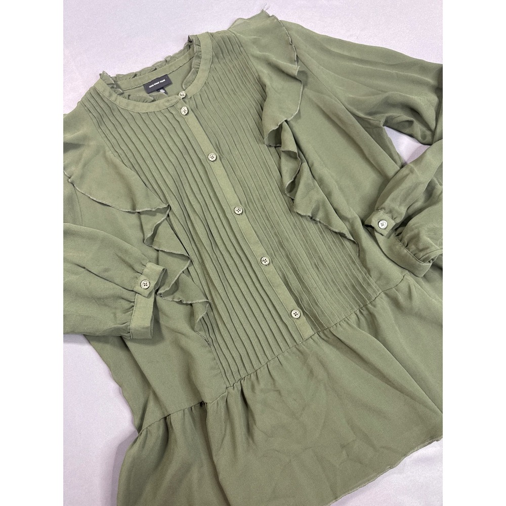 Who What Wear Olive Green Ruffle Peasant Blouse Button Down Size XL